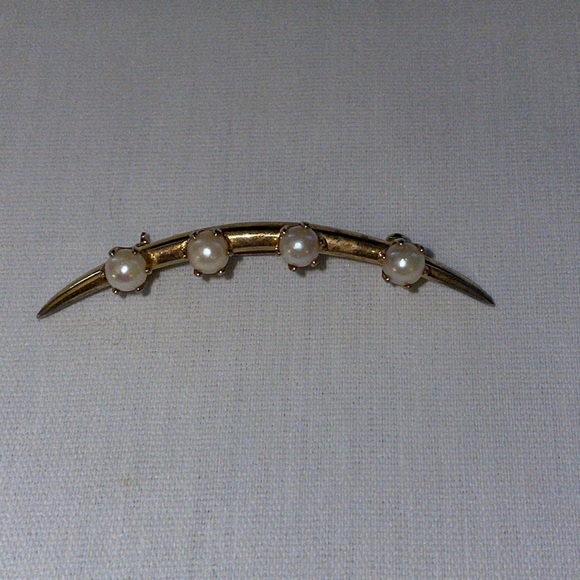Estate jewelry Gold and pearl brooch - Picture 2 of 8